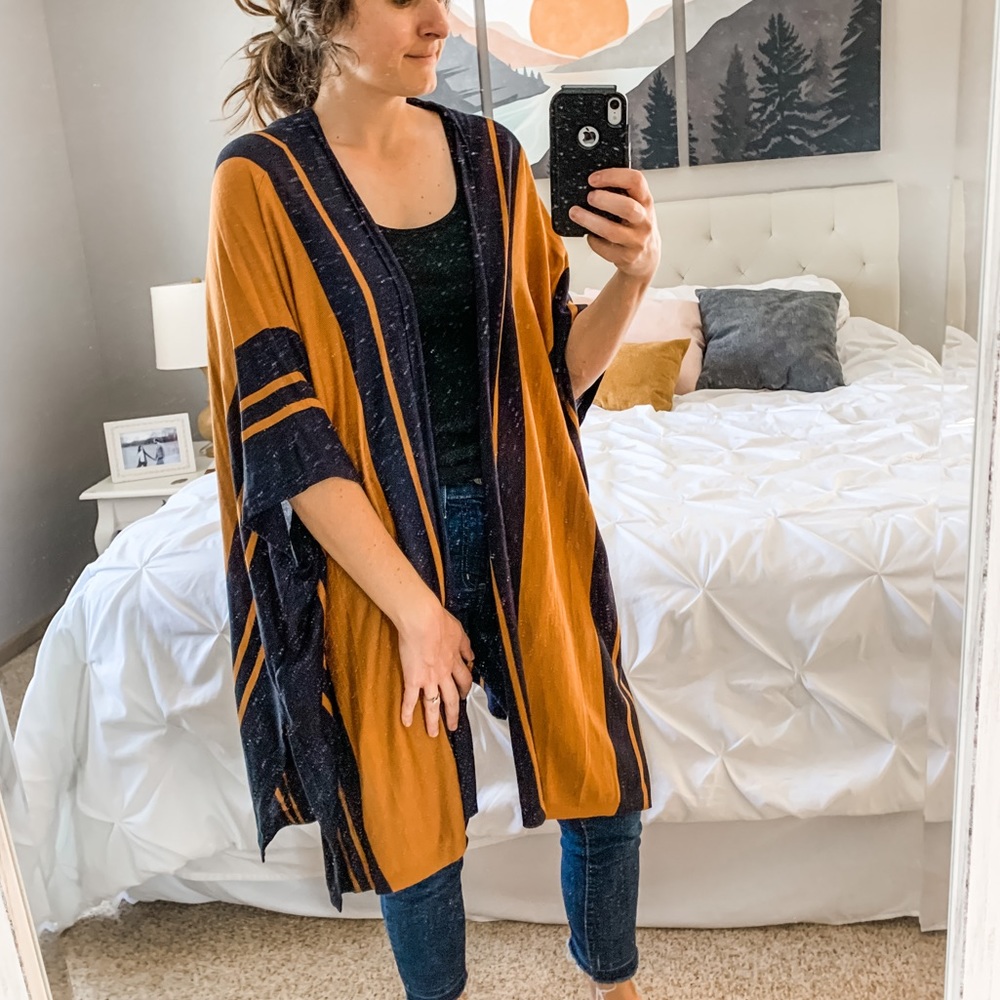 H&M brown & navy oversized draped cardigan